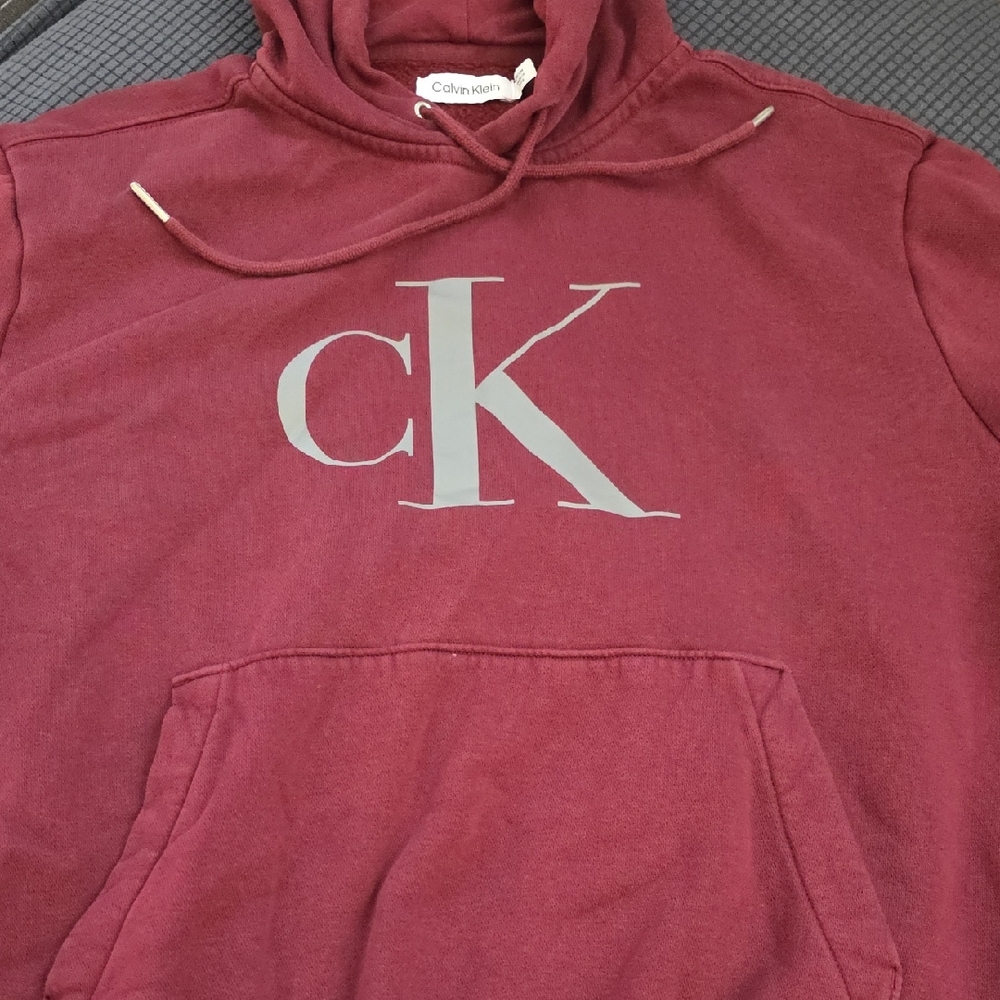 Calvin Klein Men's Maroon Hoodie with Gray Logo